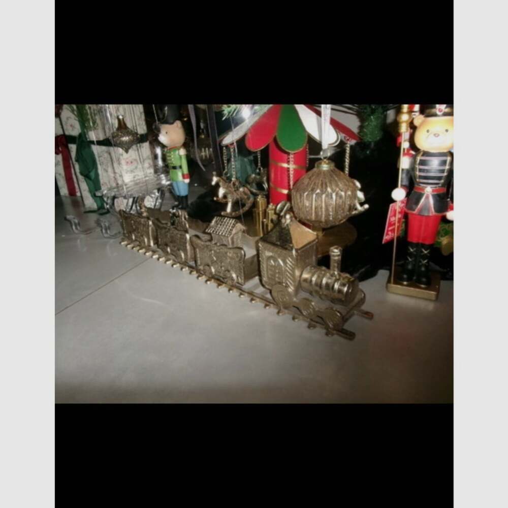 Spinning Holiday Horse Carousel Red Green Gold Iron Wood 14.5" Christmas NWOB